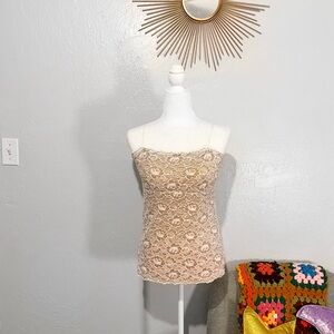 VTG Y2k New York & Co Tan Fairy Preppy Coquette Lace Milkmaid Babydoll Cami M